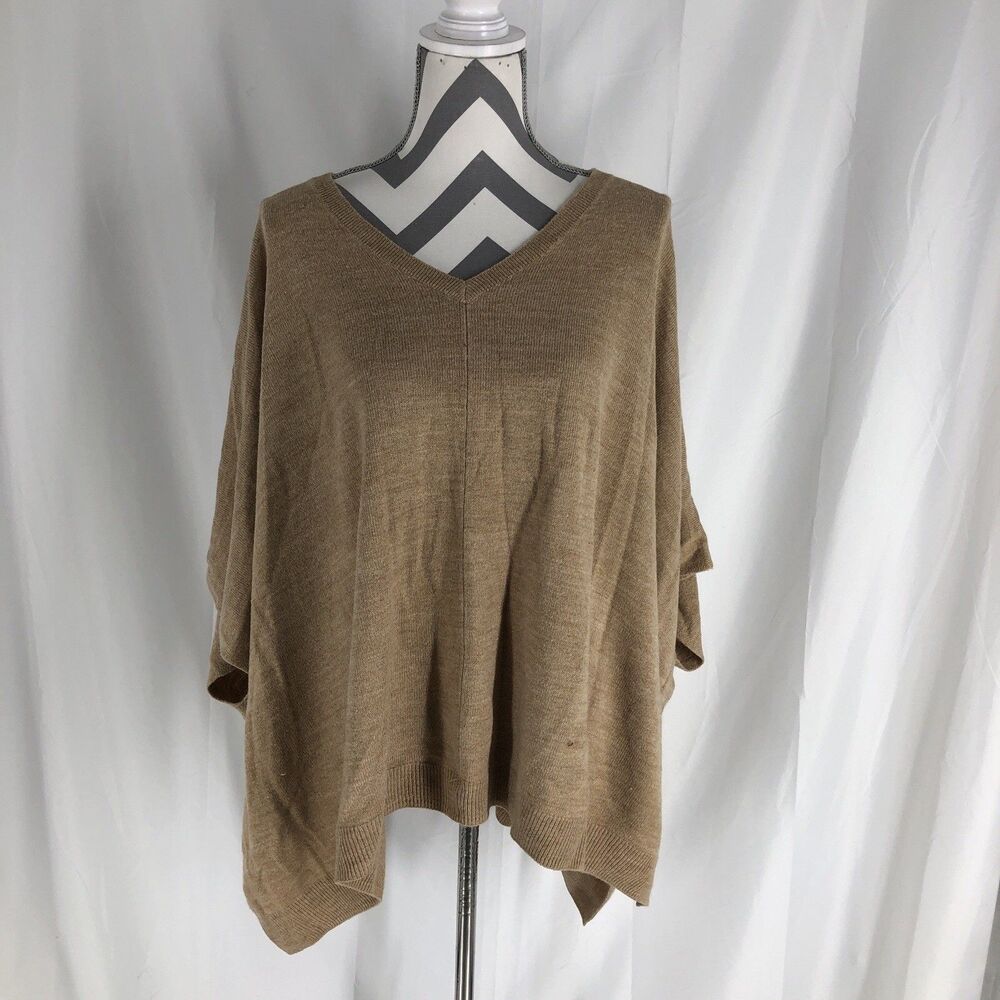 A New Day Women's Beige V-Neck Knit Poncho sweater OSFM